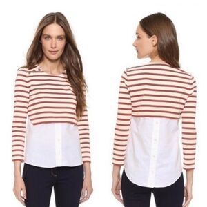 Veronica Beard Anchor Combo Striper Jersey and Cotton Poplin Top Size XS